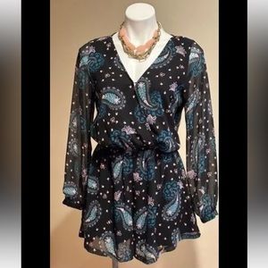 Express Long Sleeve Paisley Jumpsuit Jumper V-Neck Romper Medium